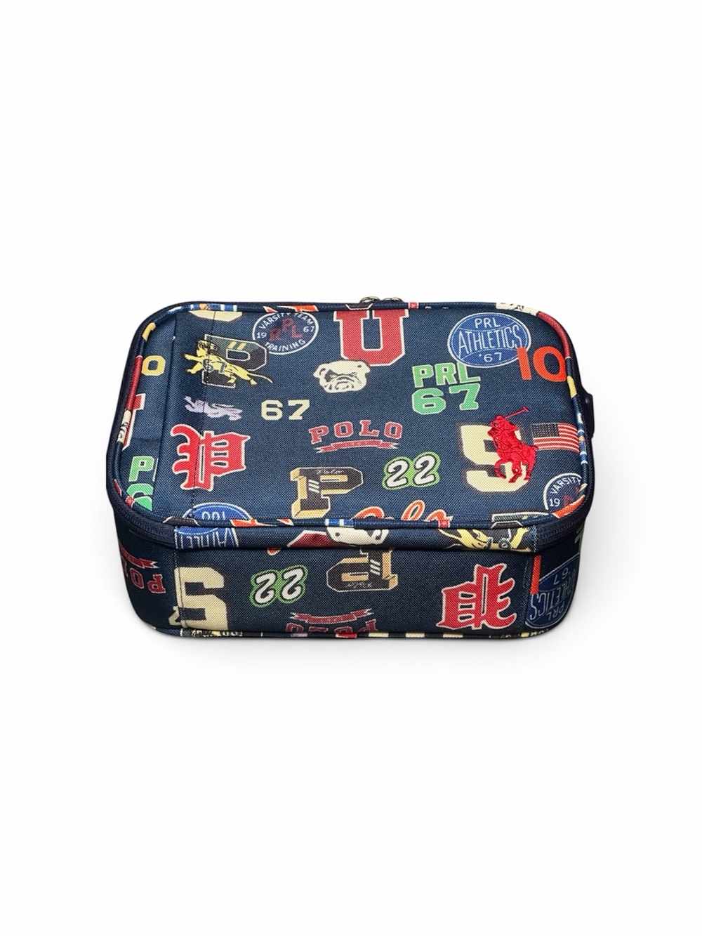 Polo by Ralph Lauren Navy Kids Logo Print Zip Pouch with Red Pony
